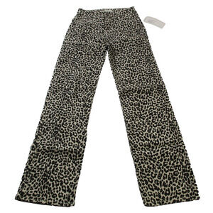 Fidelity Cali Jeans Womens 26 White Pearl Leopard Sateen Mid Rise Straight 1438